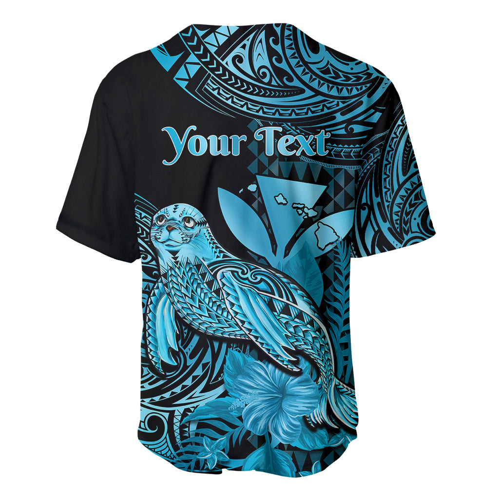(Custom Personalised) Hawaii Monk Seal Baseball Jersey Polynesian Kakau With Kanaka Turquoise - Wonder Print Shop