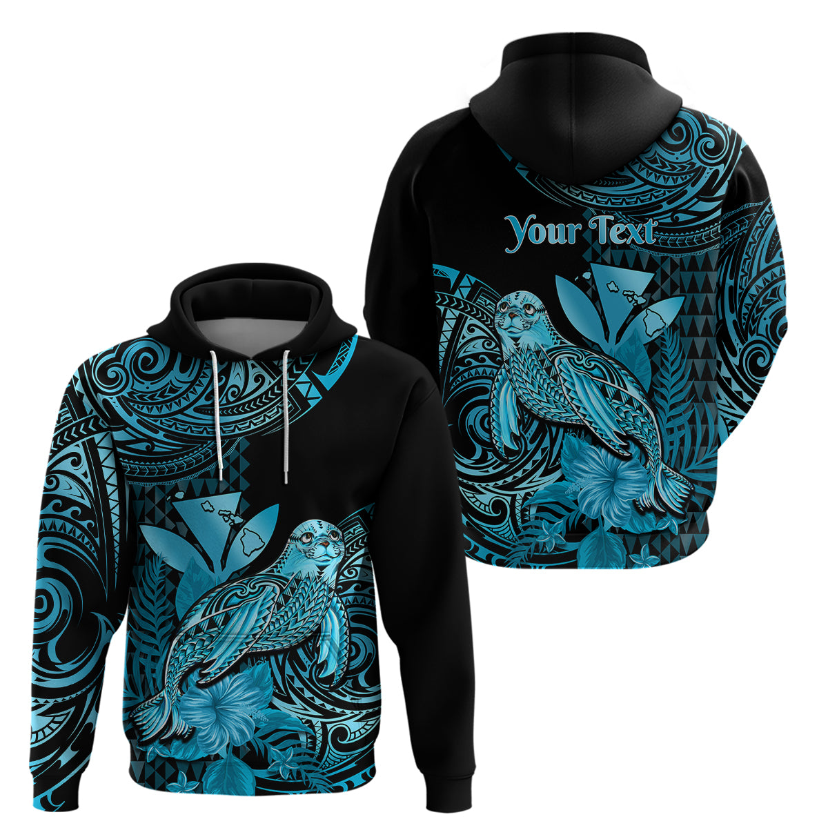 Custom Hawaii Monk Seal Hoodie Polynesian Kakau With Kanaka Turquoise - Wonder Print Shop
