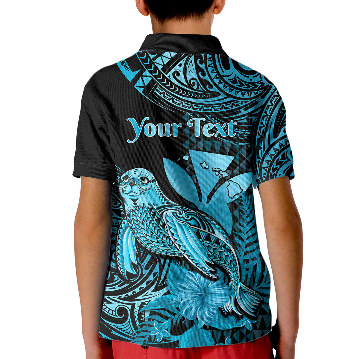 Custom Monk Seal Hawaii Polo Shirt for Kid Polynesian Kakau With Kanaka Turquoise - Wonder Print Shop
