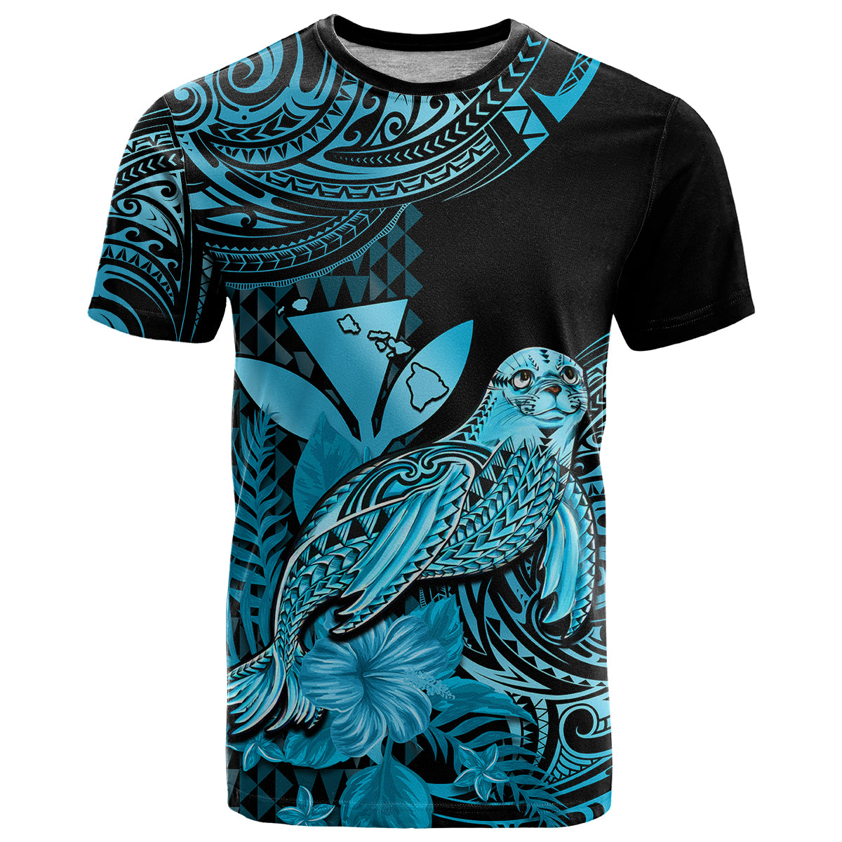 Custom Hawaii Monk Seal T Shirt Polynesian Kakau With Kanaka Turquoise - Wonder Print Shop