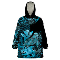 (Custom Personalised) Hawaii Monk Seal Wearable Blanket Hoodie Polynesian Kakau With Kanaka Turquoise - Wonder Print Shop