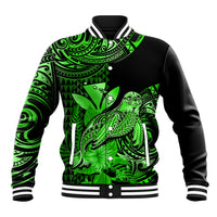 (Custom Personalised) Hawaii Monk Seal Baseball Jacket Polynesian Kakau With Kanaka Green - Wonder Print Shop