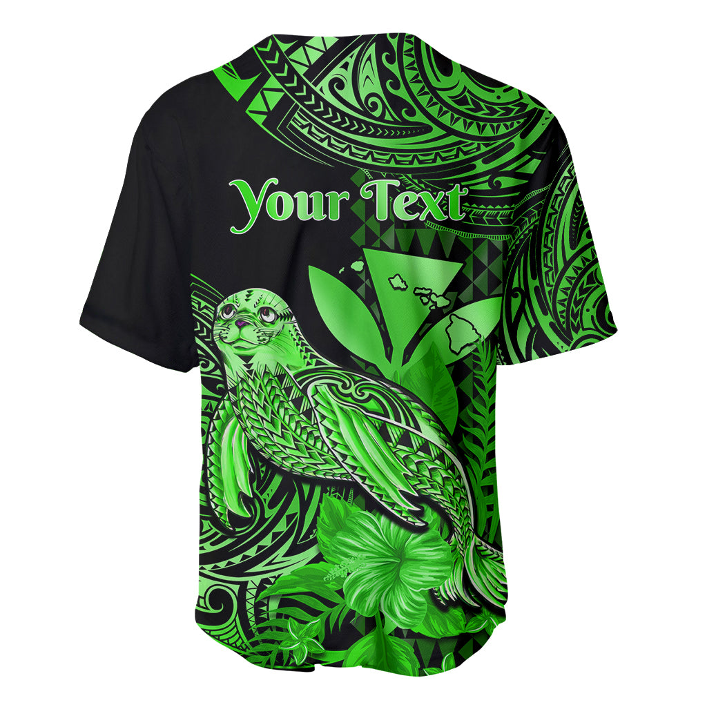 (Custom Personalised) Hawaii Monk Seal Baseball Jersey Polynesian Kakau With Kanaka Green - Wonder Print Shop