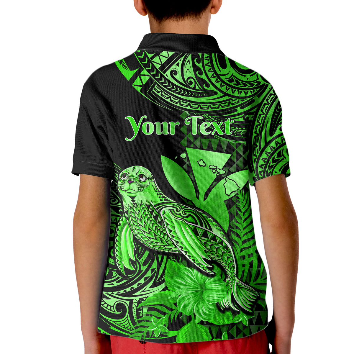 Custom Monk Seal Hawaii Polo Shirt for Kid Polynesian Kakau With Kanaka Green - Wonder Print Shop