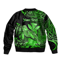 (Custom Personalised) Hawaii Monk Seal Sleeve Zip Bomber Jacket Polynesian Kakau With Kanaka Green - Wonder Print Shop