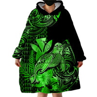 (Custom Personalised) Hawaii Monk Seal Wearable Blanket Hoodie Polynesian Kakau With Kanaka Green - Wonder Print Shop