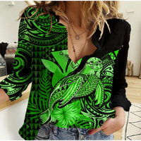 (Custom Personalised) Hawaii Monk Seal Women Casual Shirt Polynesian Kakau With Kanaka Green - Wonder Print Shop