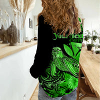 (Custom Personalised) Hawaii Monk Seal Women Casual Shirt Polynesian Kakau With Kanaka Green - Wonder Print Shop