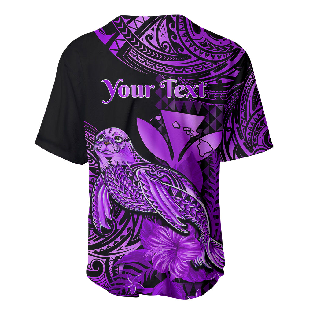 (Custom Personalised) Hawaii Monk Seal Baseball Jersey Polynesian Kakau With Kanaka Purple - Wonder Print Shop