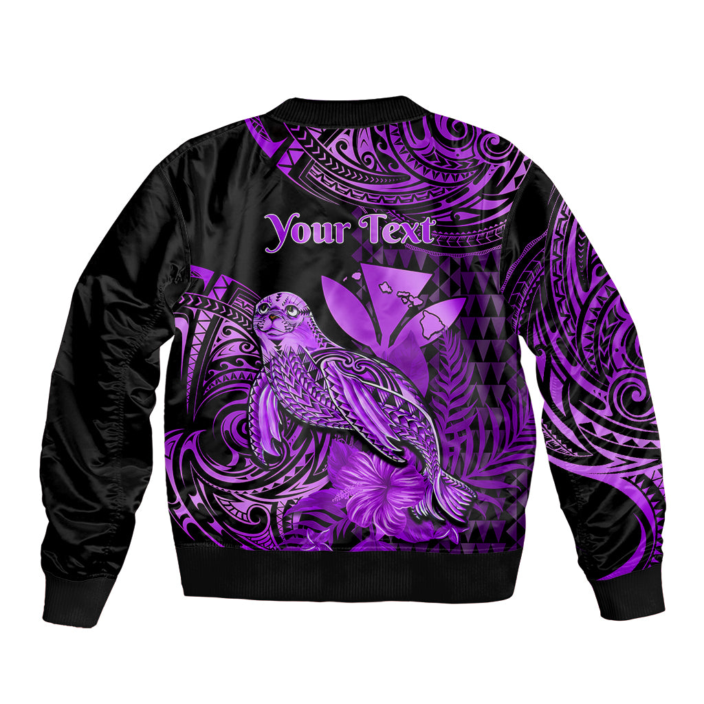 (Custom Personalised) Hawaii Monk Seal Bomber Jacket Polynesian Kakau With Kanaka Purple - Wonder Print Shop
