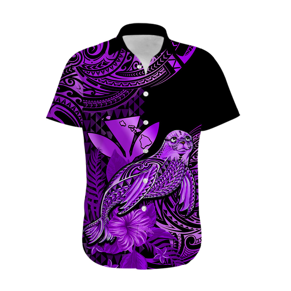 (Custom Personalised) Hawaii Monk Seal Hawaiian Shirt Polynesian Kakau With Kanaka Purple - Wonder Print Shop