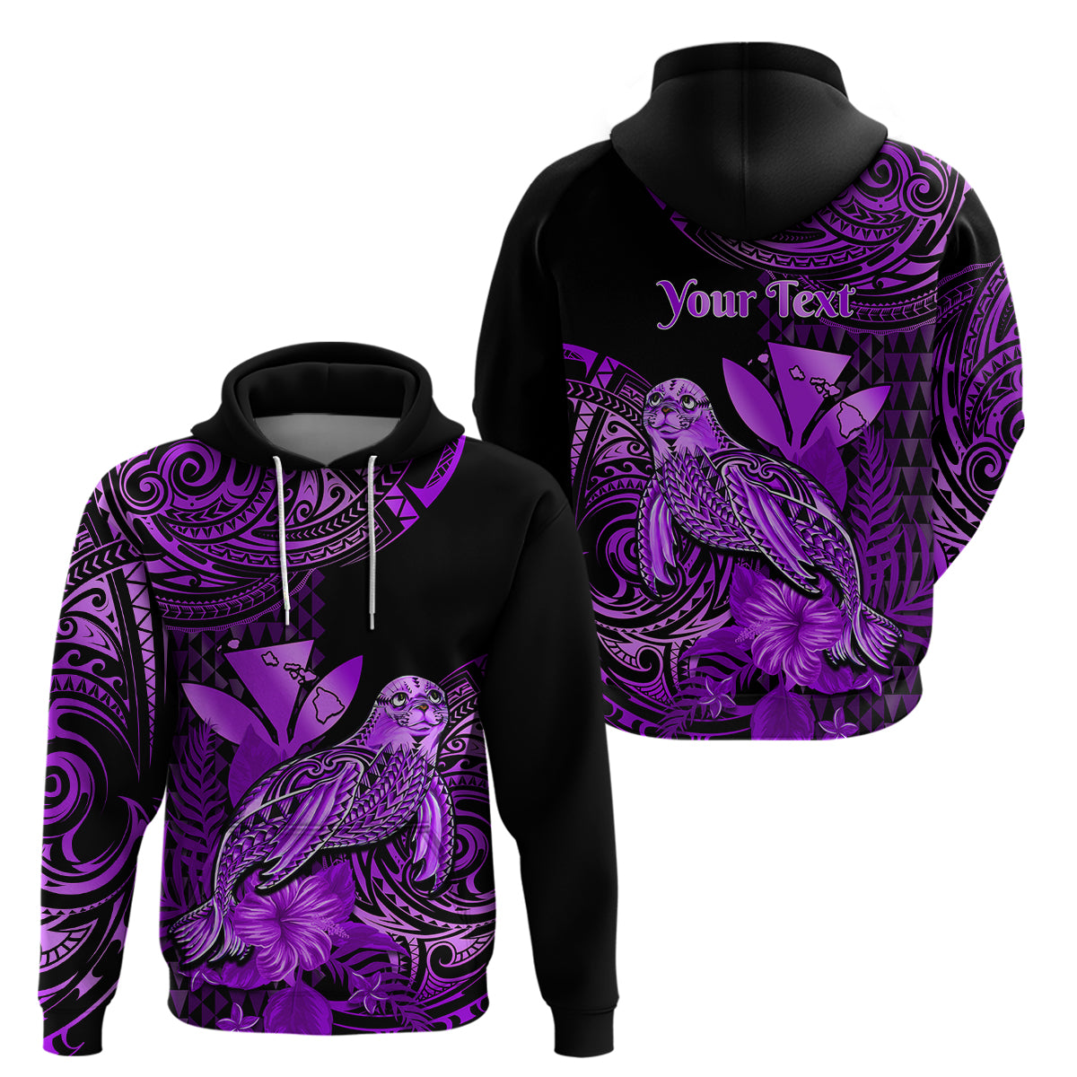 Custom Hawaii Monk Seal Hoodie Polynesian Kakau With Kanaka Purple - Wonder Print Shop