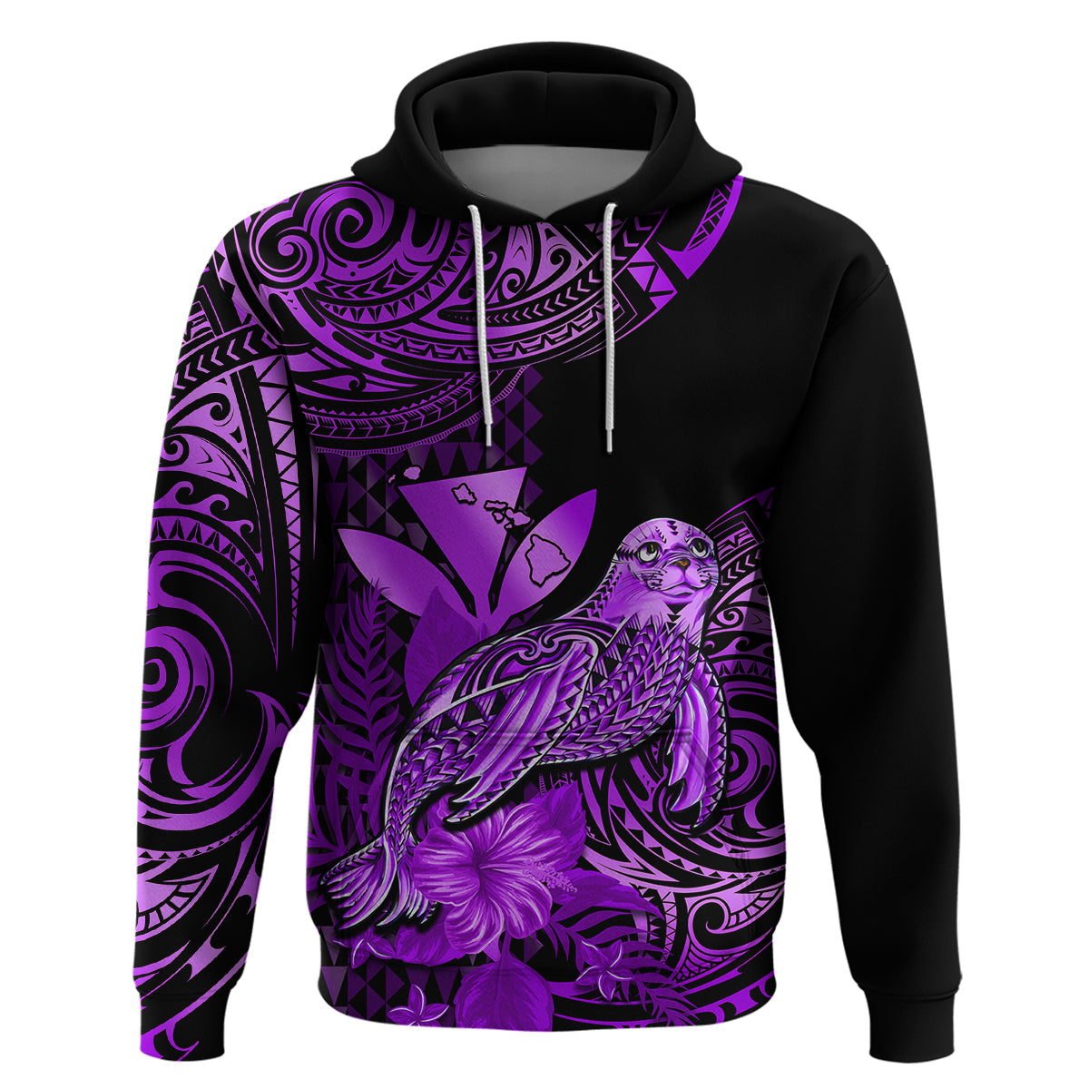 Custom Hawaii Monk Seal Hoodie Polynesian Kakau With Kanaka Purple - Wonder Print Shop