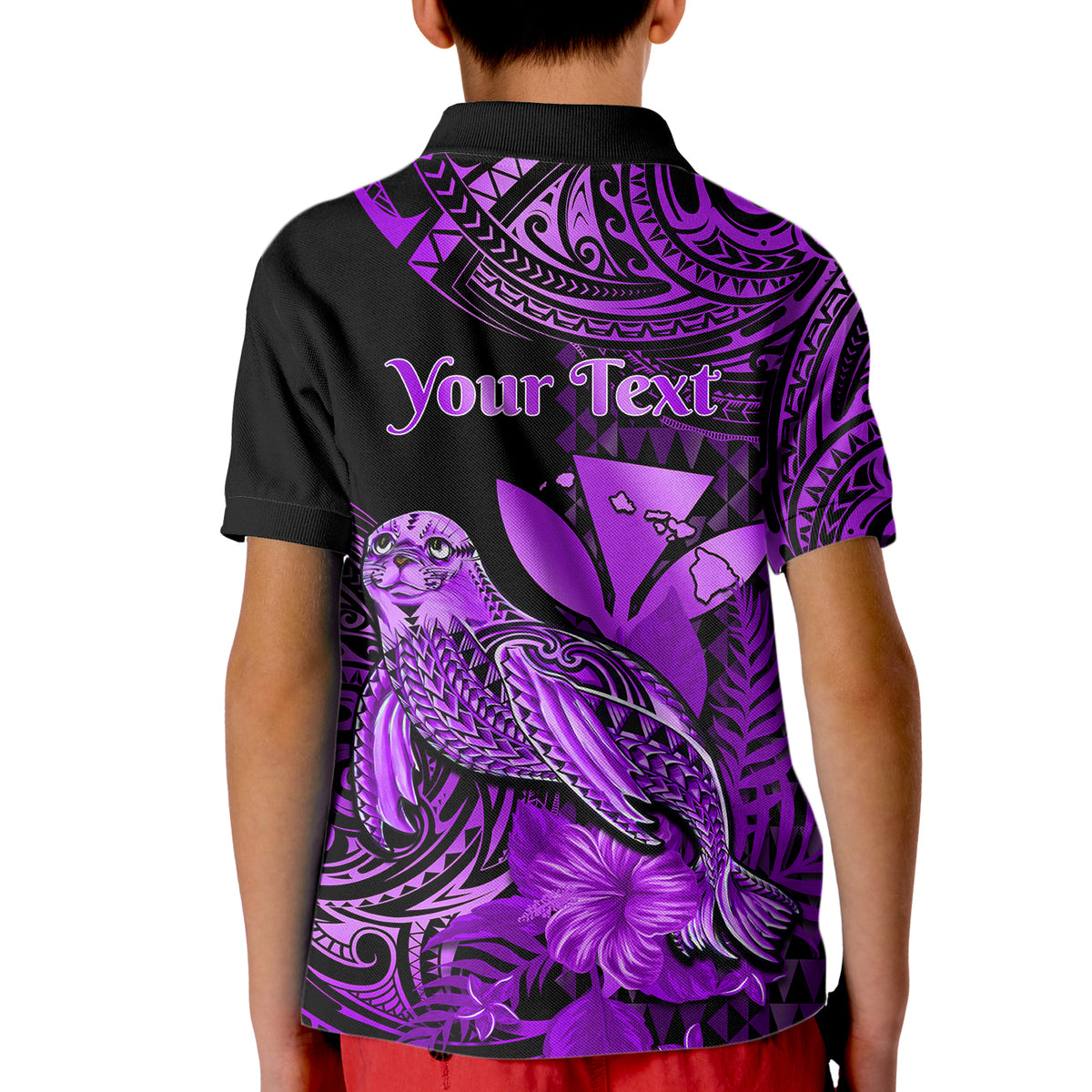 Custom Monk Seal Hawaii Polo Shirt for Kid Polynesian Kakau With Kanaka Purple - Wonder Print Shop