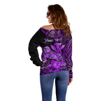 (Custom Personalised) Hawaii Monk Seal Off Shoulder Sweater Polynesian Kakau With Kanaka Purple - Wonder Print Shop