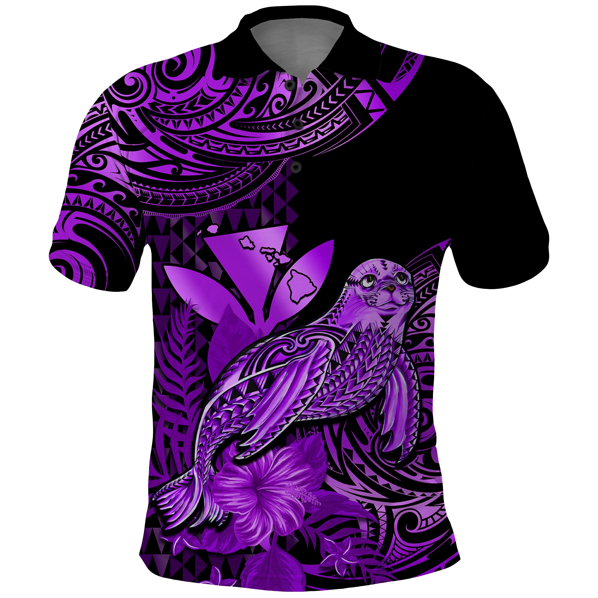 Custom Monk Seal Hawaii Polo Shirt Polynesian Kakau With Kanaka Purple - Wonder Print Shop