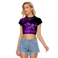(Custom Personalised) Hawaii Monk Seal Raglan Cropped T Shirt Polynesian Kakau With Kanaka Purple - Wonder Print Shop