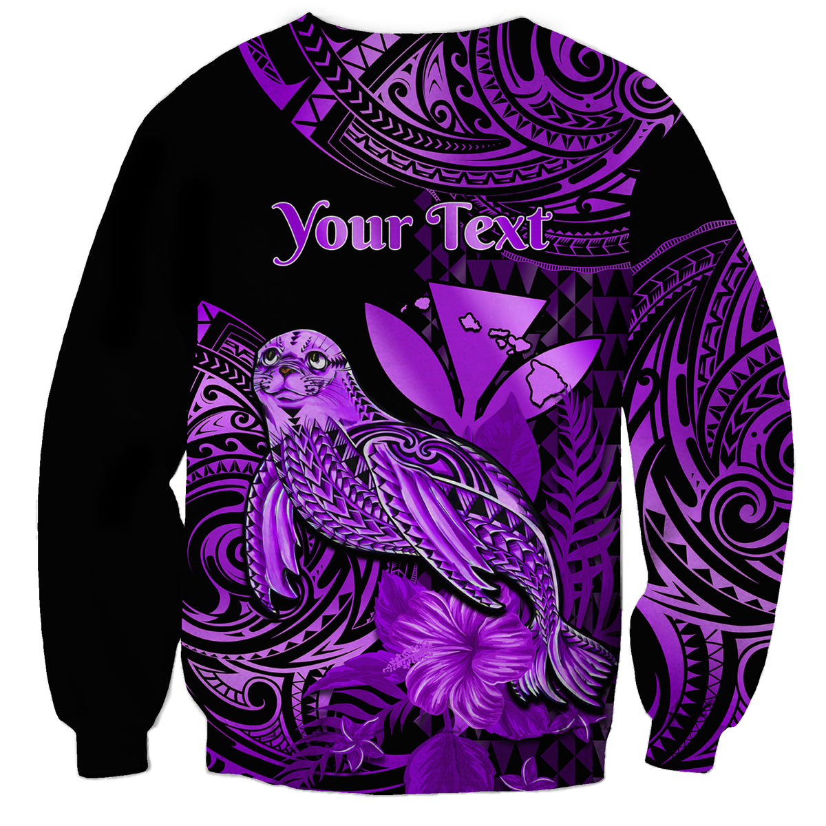 (Custom Personalised) Hawaii Monk Seal Sweatshirt Polynesian Kakau With Kanaka Purple - Wonder Print Shop