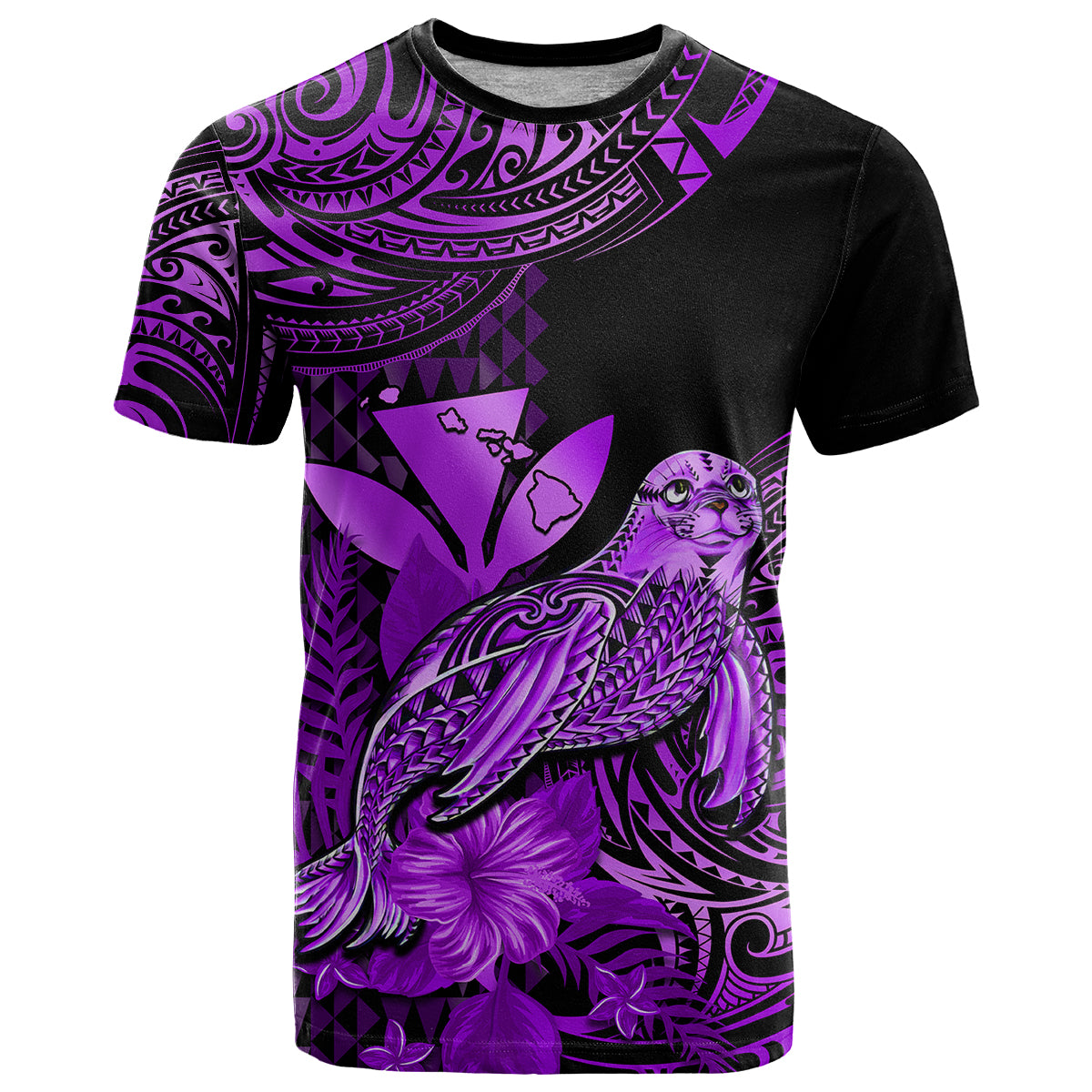 Custom Hawaii Monk Seal T Shirt Polynesian Kakau With Kanaka Purple - Wonder Print Shop