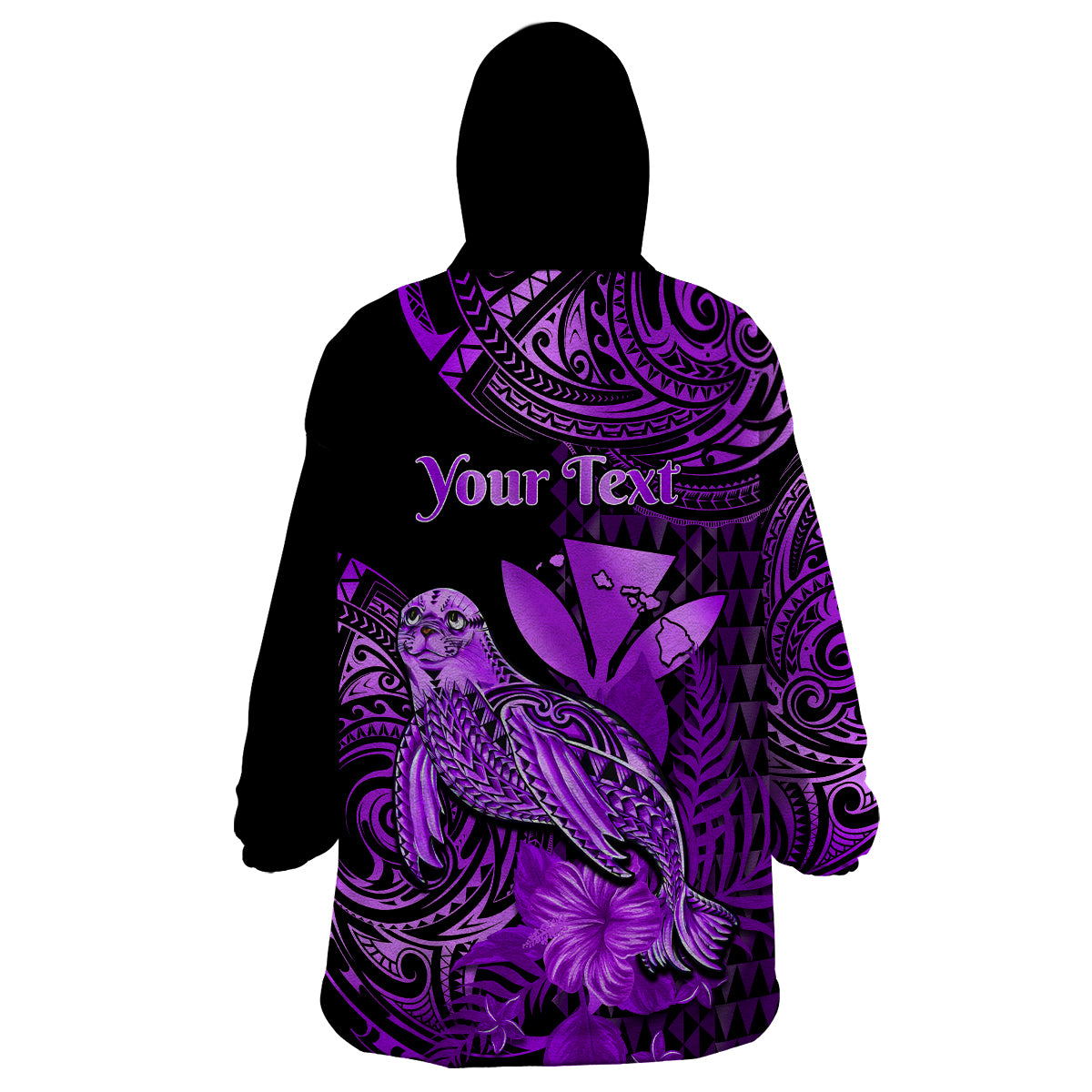 (Custom Personalised) Hawaii Monk Seal Wearable Blanket Hoodie Polynesian Kakau With Kanaka Purple - Wonder Print Shop