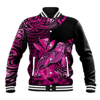 (Custom Personalised) Hawaii Monk Seal Baseball Jacket Polynesian Kakau With Kanaka Pink - Wonder Print Shop