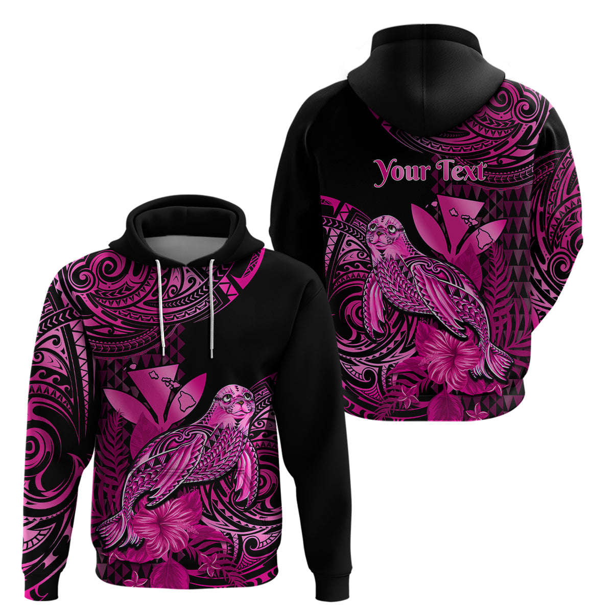 Custom Hawaii Monk Seal Hoodie Polynesian Kakau With Kanaka Pink - Wonder Print Shop