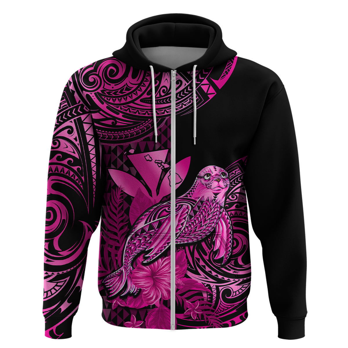 Custom Hawaii Monk Seal Hoodie Polynesian Kakau With Kanaka Pink - Wonder Print Shop
