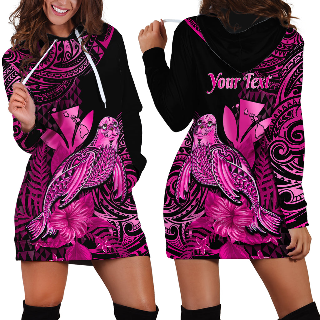 (Custom Personalised) Hawaii Monk Seal Hoodie Dress Polynesian Kakau With Kanaka Pink - Wonder Print Shop