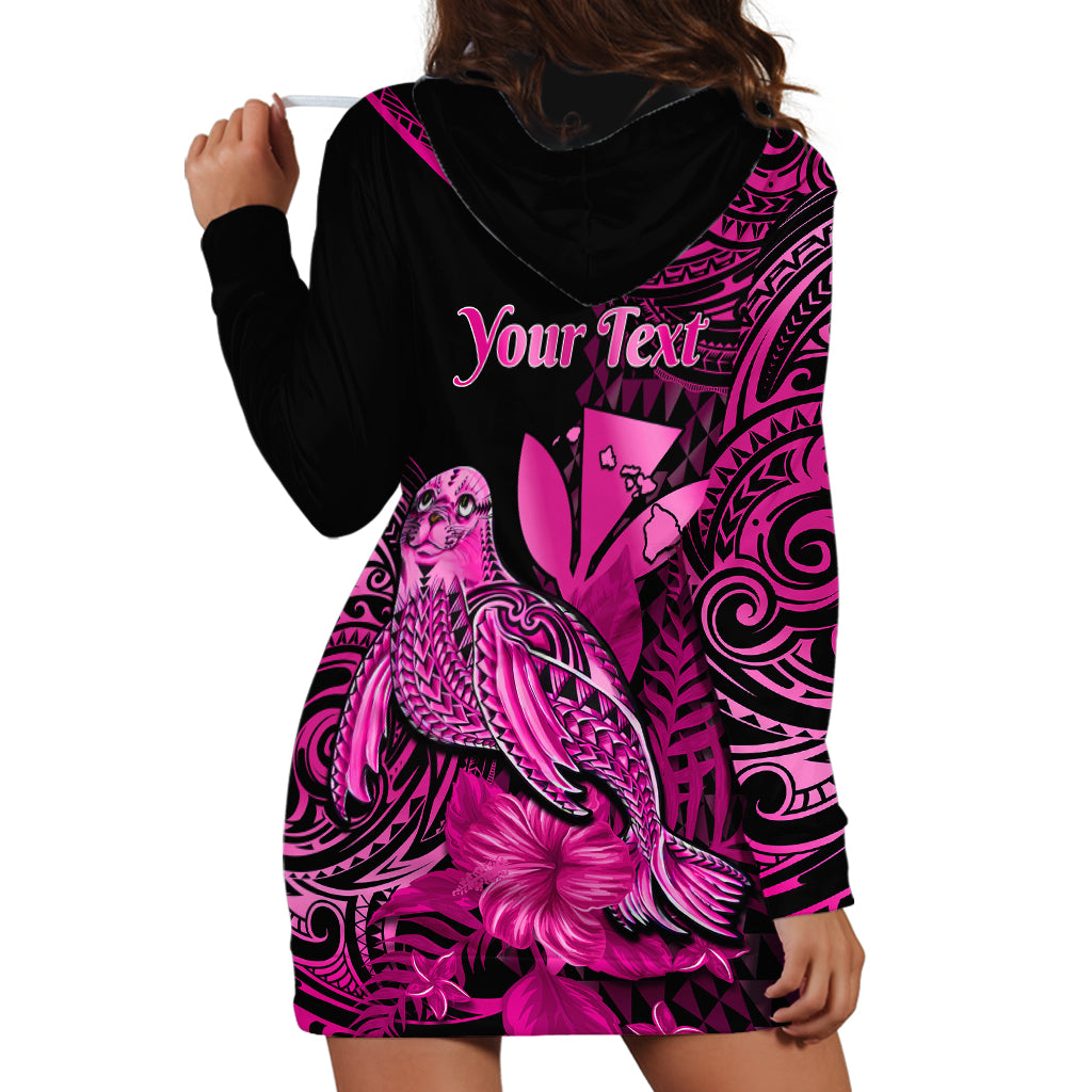 (Custom Personalised) Hawaii Monk Seal Hoodie Dress Polynesian Kakau With Kanaka Pink - Wonder Print Shop