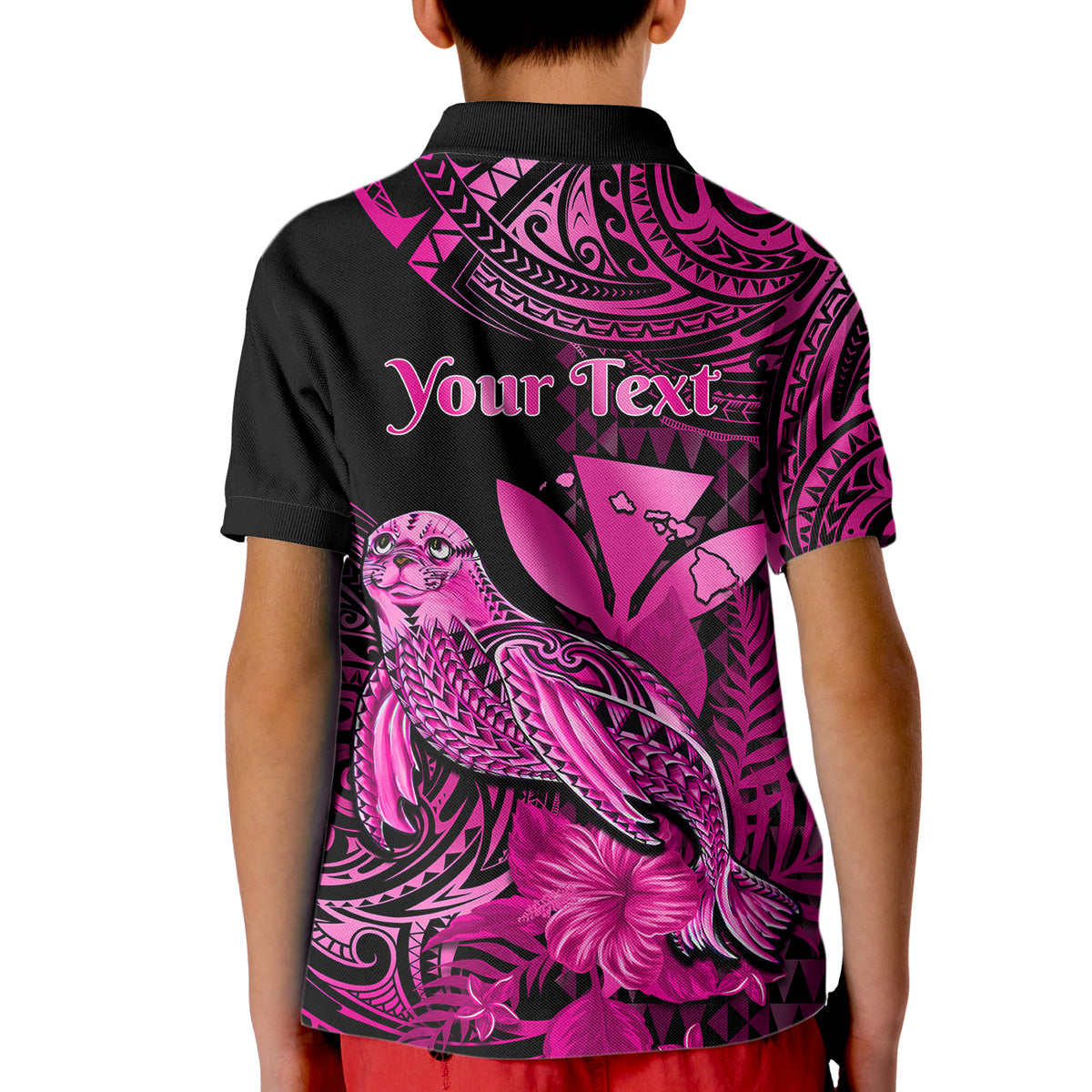 Custom Monk Seal Hawaii Polo Shirt for Kid Polynesian Kakau With Kanaka Pink - Wonder Print Shop