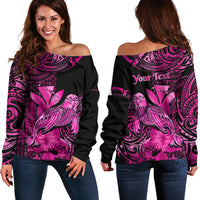 (Custom Personalised) Hawaii Monk Seal Off Shoulder Sweater Polynesian Kakau With Kanaka Pink - Wonder Print Shop