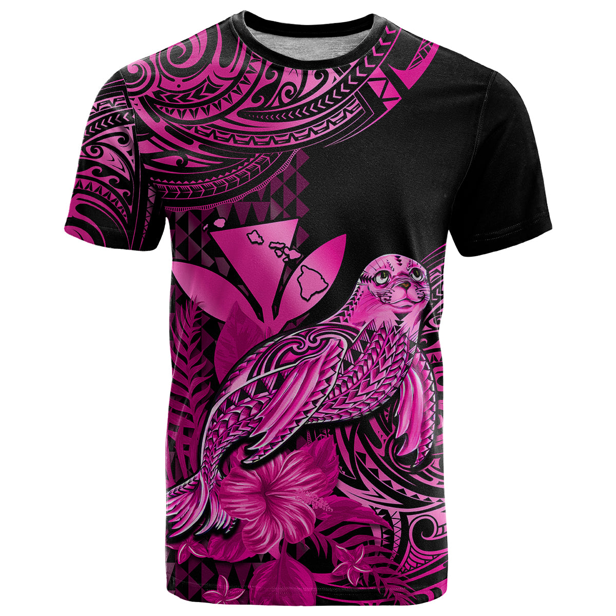 Custom Hawaii Monk Seal T Shirt Polynesian Kakau With Kanaka Pink - Wonder Print Shop