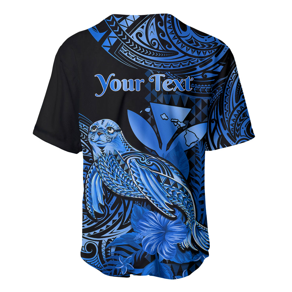 (Custom Personalised) Hawaii Monk Seal Baseball Jersey Polynesian Kakau With Kanaka Blue - Wonder Print Shop