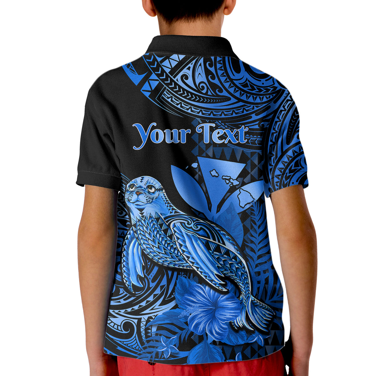 Custom Monk Seal Hawaii Polo Shirt for Kid Polynesian Kakau With Kanaka Blue - Wonder Print Shop