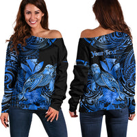(Custom Personalised) Hawaii Monk Seal Off Shoulder Sweater Polynesian Kakau With Kanaka Blue - Wonder Print Shop