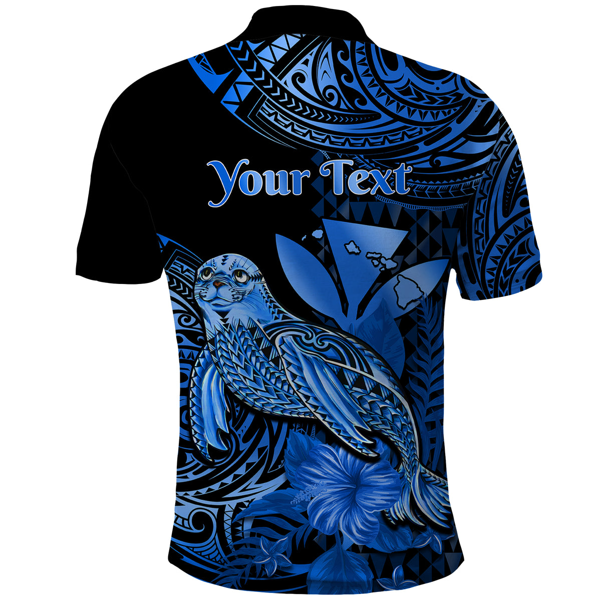 Custom Monk Seal Hawaii Polo Shirt Polynesian Kakau With Kanaka Blue - Wonder Print Shop