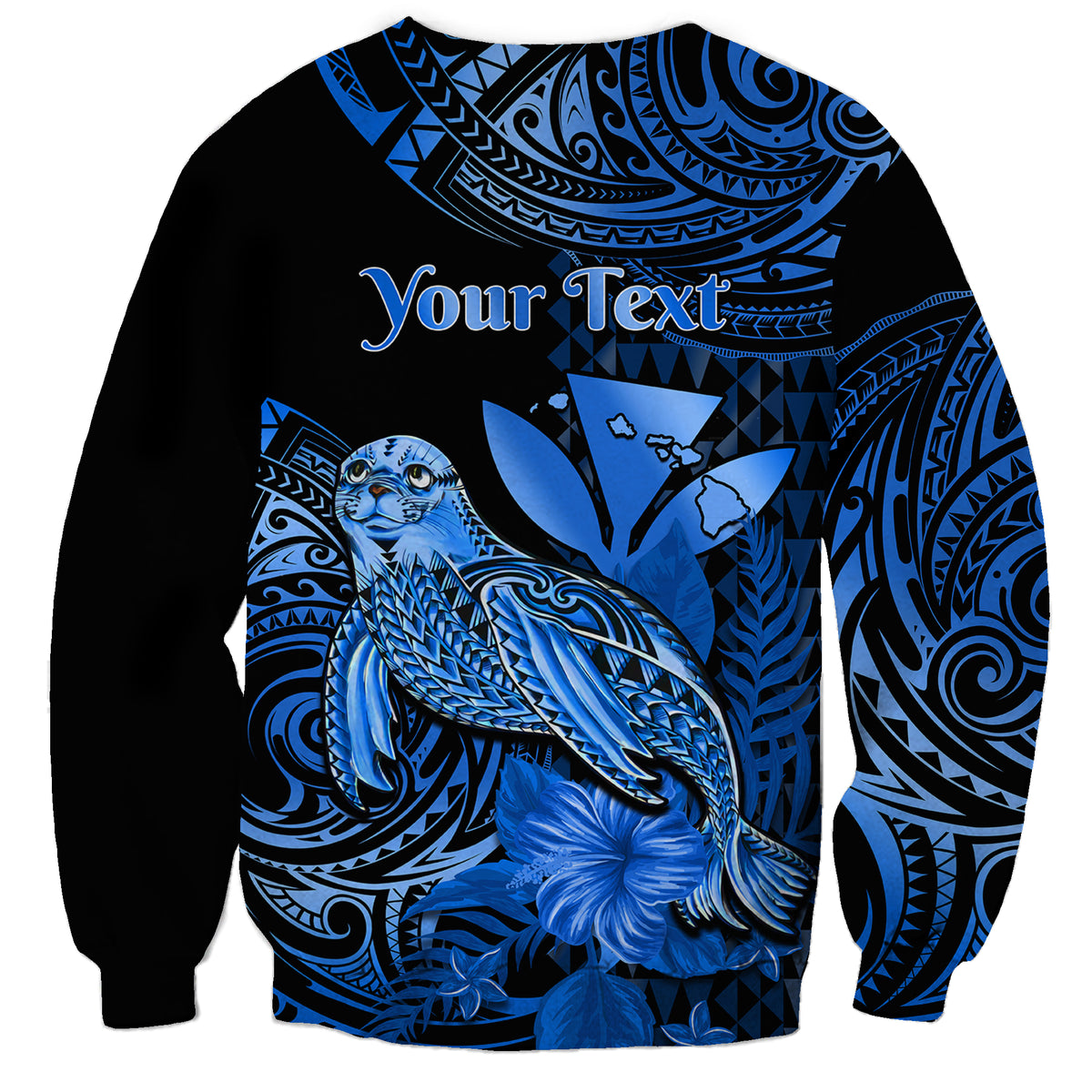 (Custom Personalised) Hawaii Monk Seal Sweatshirt Polynesian Kakau With Kanaka Blue - Wonder Print Shop