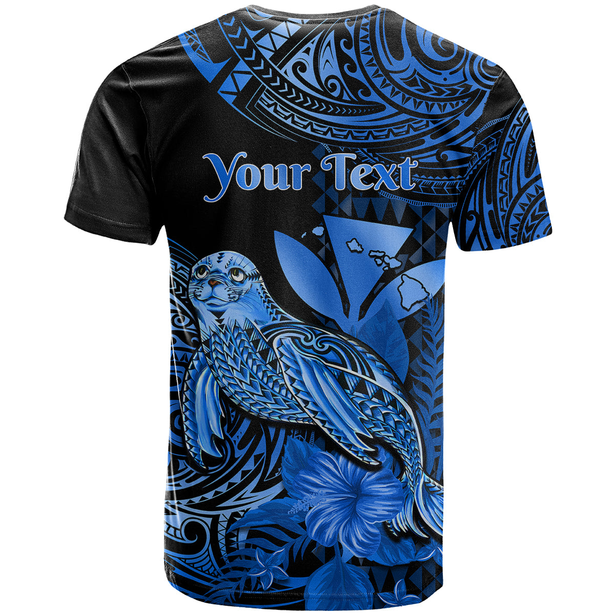 Custom Hawaii Monk Seal T Shirt Polynesian Kakau With Kanaka Blue - Wonder Print Shop