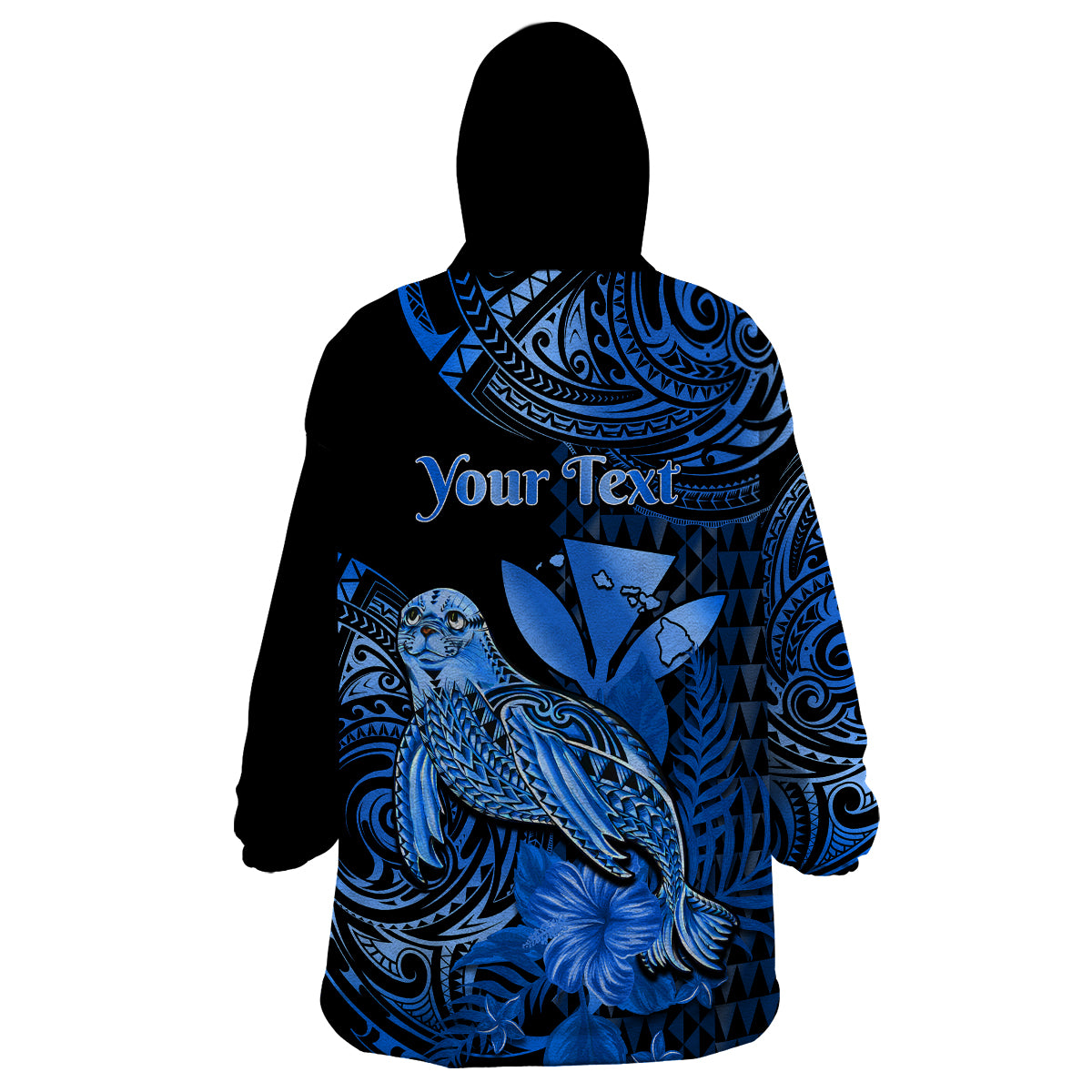 (Custom Personalised) Hawaii Monk Seal Wearable Blanket Hoodie Polynesian Kakau With Kanaka Blue - Wonder Print Shop