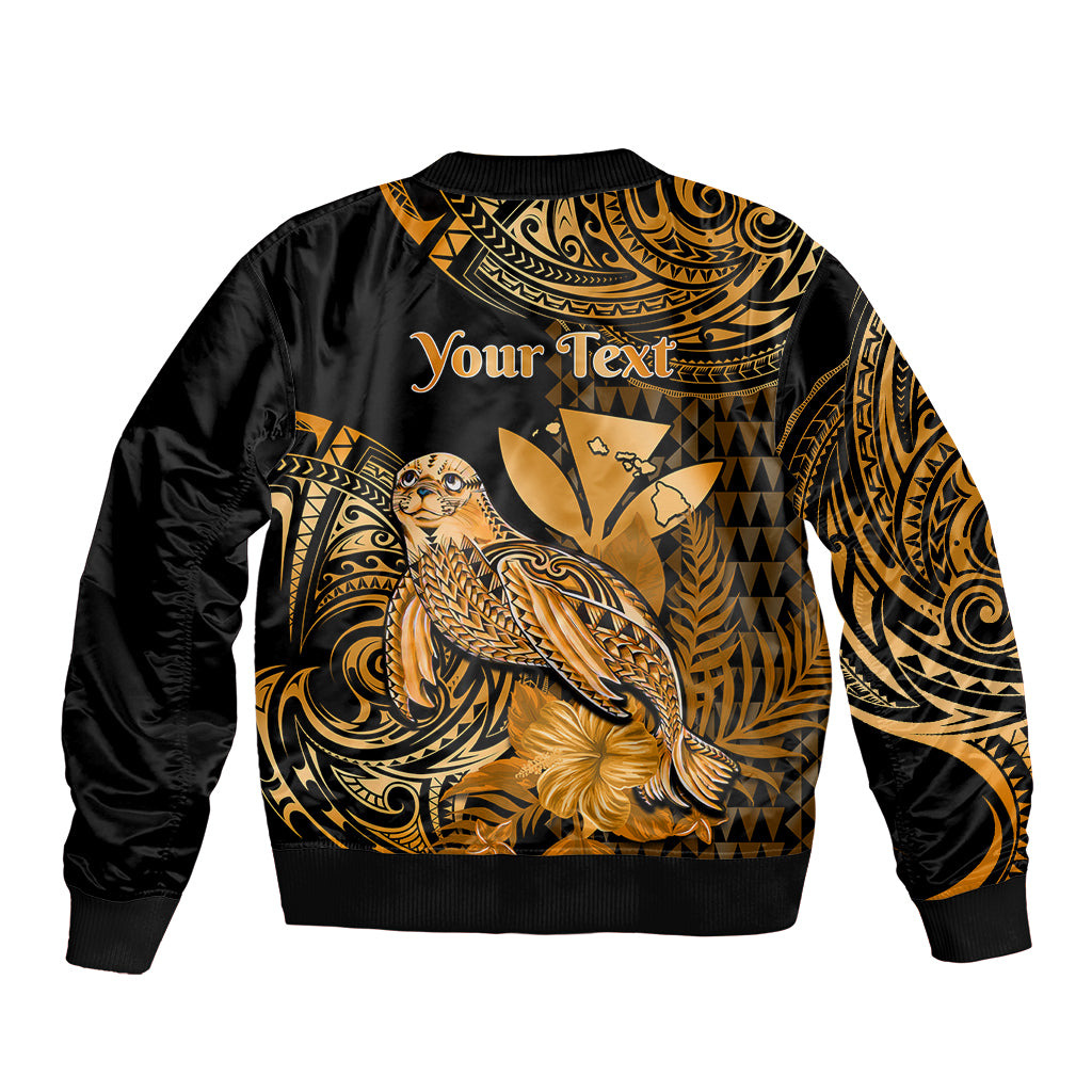 (Custom Personalised) Hawaii Monk Seal Bomber Jacket Polynesian Kakau With Kanaka Gold - Wonder Print Shop