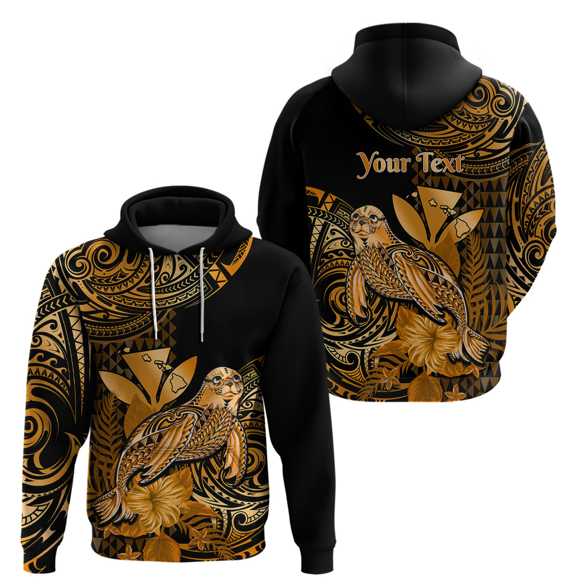 Custom Hawaii Monk Seal Hoodie Polynesian Kakau With Kanaka Gold - Wonder Print Shop