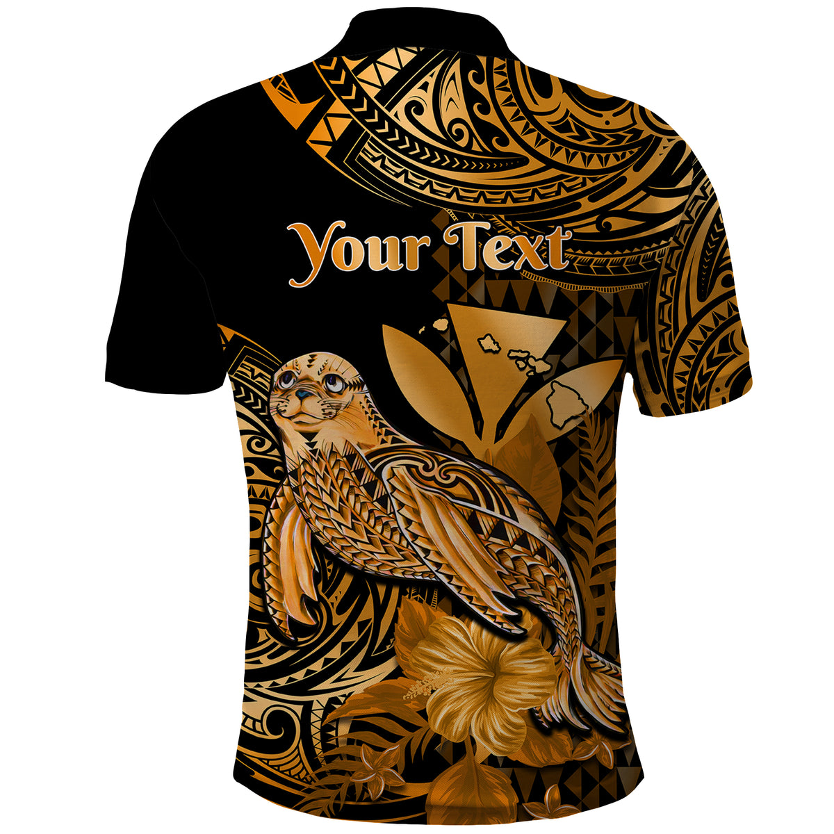 Custom Monk Seal Hawaii Polo Shirt Polynesian Kakau With Kanaka Gold - Wonder Print Shop
