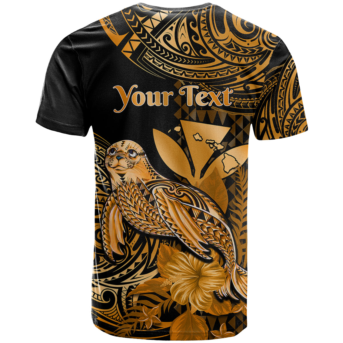 Custom Hawaii Monk Seal T Shirt Polynesian Kakau With Kanaka Gold - Wonder Print Shop