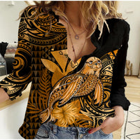 (Custom Personalised) Hawaii Monk Seal Women Casual Shirt Polynesian Kakau With Kanaka Gold - Wonder Print Shop