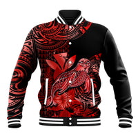 (Custom Personalised) Hawaii Monk Seal Baseball Jacket Polynesian Kakau With Kanaka Red - Wonder Print Shop