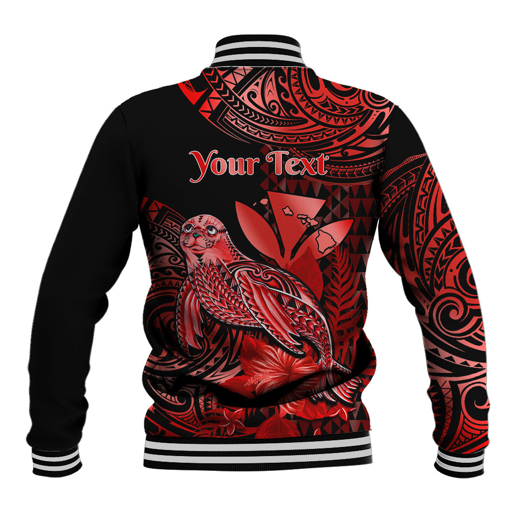 (Custom Personalised) Hawaii Monk Seal Baseball Jacket Polynesian Kakau With Kanaka Red - Wonder Print Shop