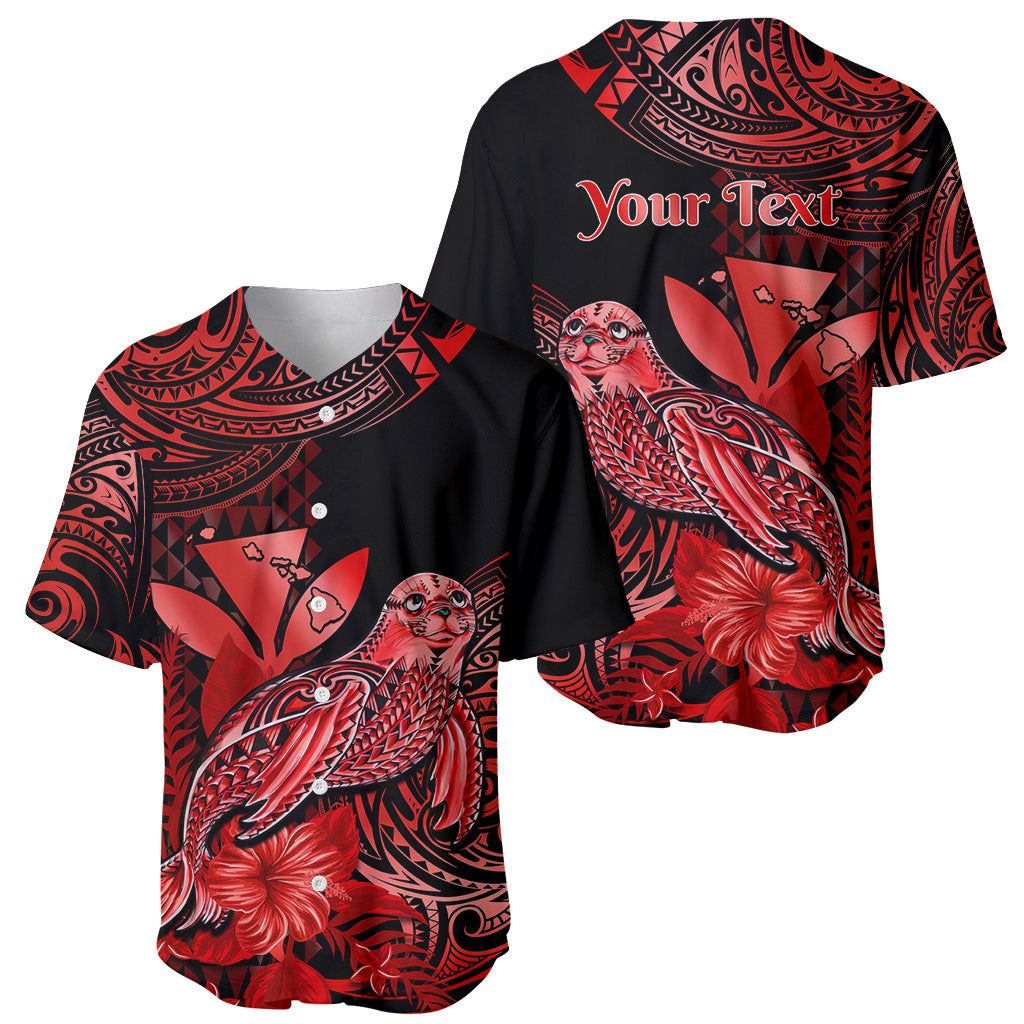 (Custom Personalised) Hawaii Monk Seal Baseball Jersey Polynesian Kakau With Kanaka Red - Wonder Print Shop