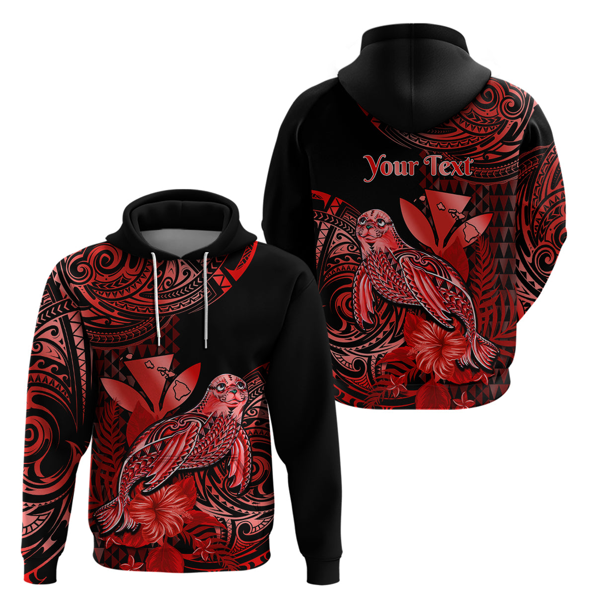 Custom Hawaii Monk Seal Hoodie Polynesian Kakau With Kanaka Red - Wonder Print Shop