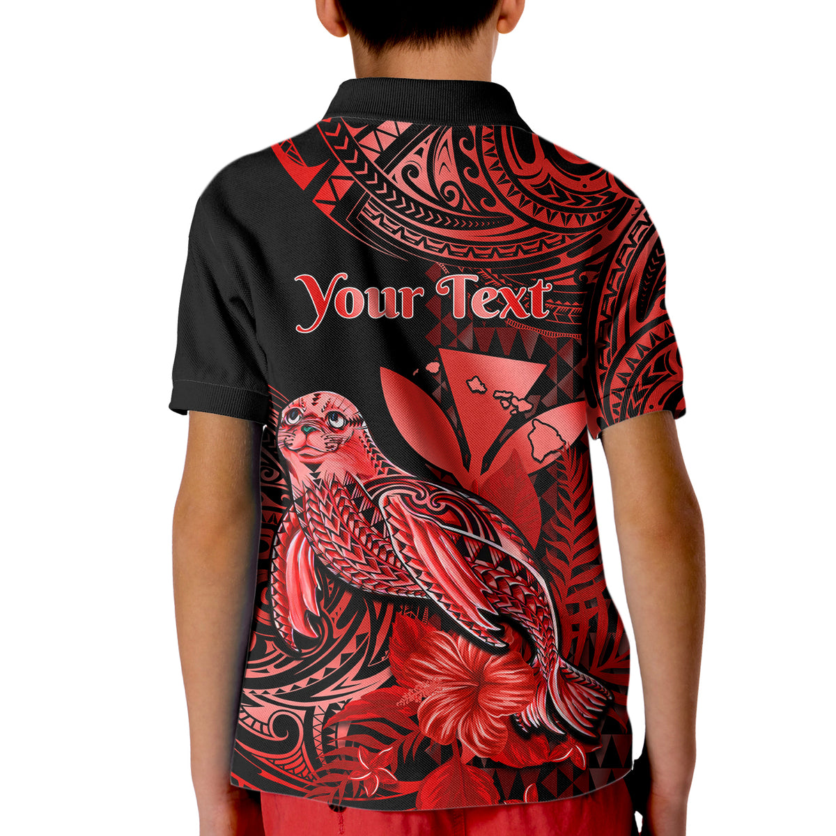 Custom Monk Seal Hawaii Polo Shirt for Kid Polynesian Kakau With Kanaka Red - Wonder Print Shop