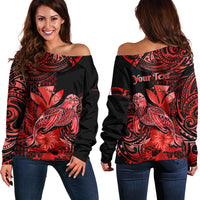 (Custom Personalised) Hawaii Monk Seal Off Shoulder Sweater Polynesian Kakau With Kanaka Red - Wonder Print Shop